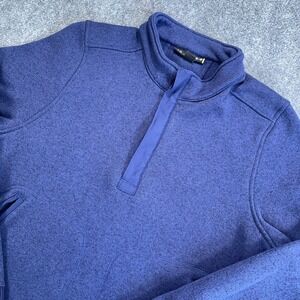 Under Armour 1/4 Zip Mens L Navy Mock Neck Pullover Sweater Fleece Stretch Loose